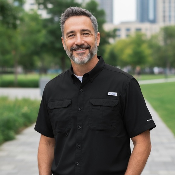 📌Columbia Men’s LARGE Black S SLEEVE PFG Button Up Shirt Outdoor Fishing - Picture 1 of 9